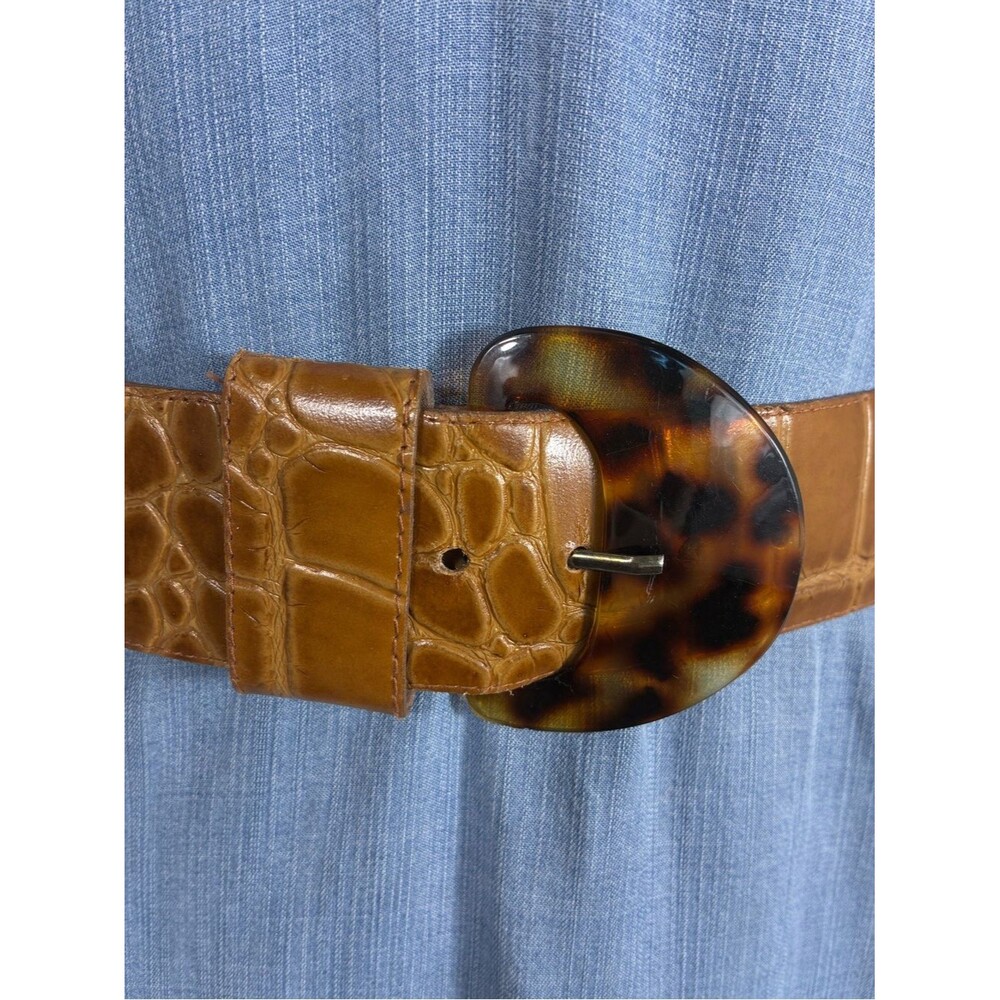 Womens belt 35” long Brown Croc-Textured faux leather Tortoiseshell Buckle